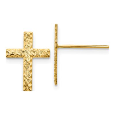 14K Yellow Gold Cross Stud Earrings