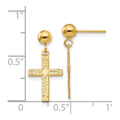 14K Yellow Gold Textured Cross Dangle Earrings – view 5
