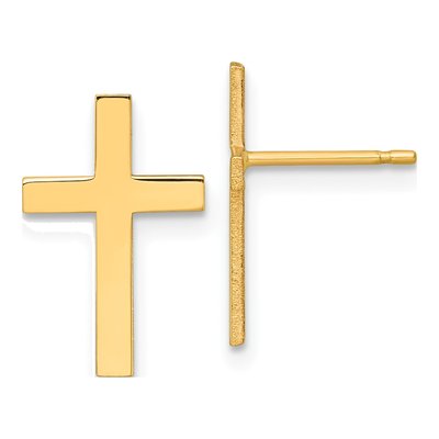 14K Yellow Gold Cross Stud Earrings