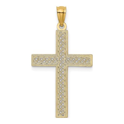 14K Yellow Gold Diamond-Cut Filigree Cross Pendant – view 4