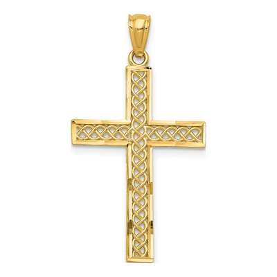 14K Yellow Gold Diamond-Cut Filigree Cross Pendant