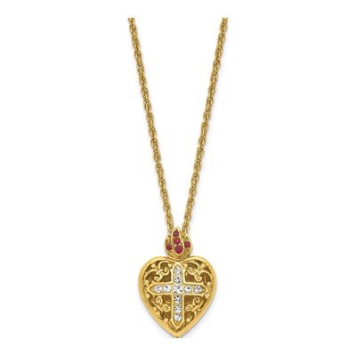 Gold-Tone Sacred Heart Cross Crystal Locket Necklace – view 2