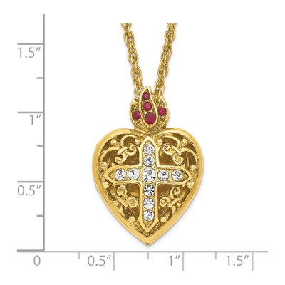 Gold-Tone Sacred Heart Cross Crystal Locket Necklace – view 3