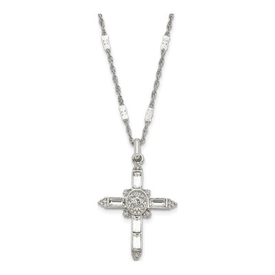 Silver-tone Crystal Cross Necklace, 18 in – view 2