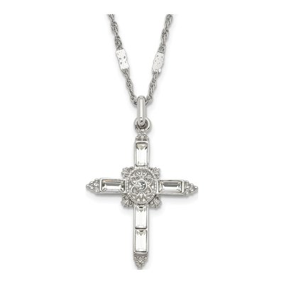 Silver-tone Crystal Cross Necklace, 18 in