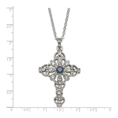 Silver-Tone Crystal Cross Necklace, 16in +3in Ext – view 2