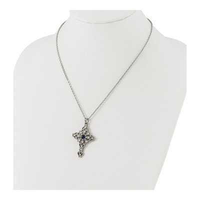 Silver-Tone Crystal Cross Necklace, 16in +3in Ext – view 3
