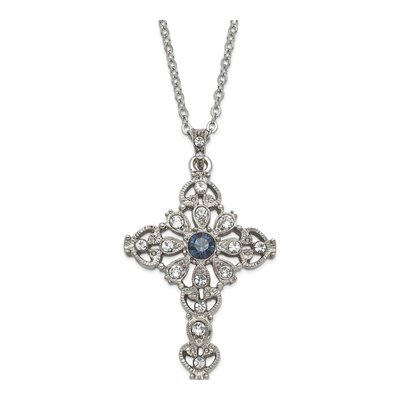 Silver-Tone Crystal Cross Necklace, 16in +3in Ext