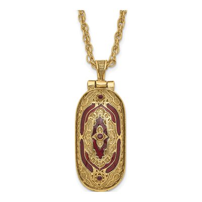 1928 Symbols of Faith Red Enamel Locket Necklace
