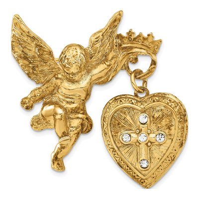 Symbols of Faith Angel Locket Pin Brooch, Crystal