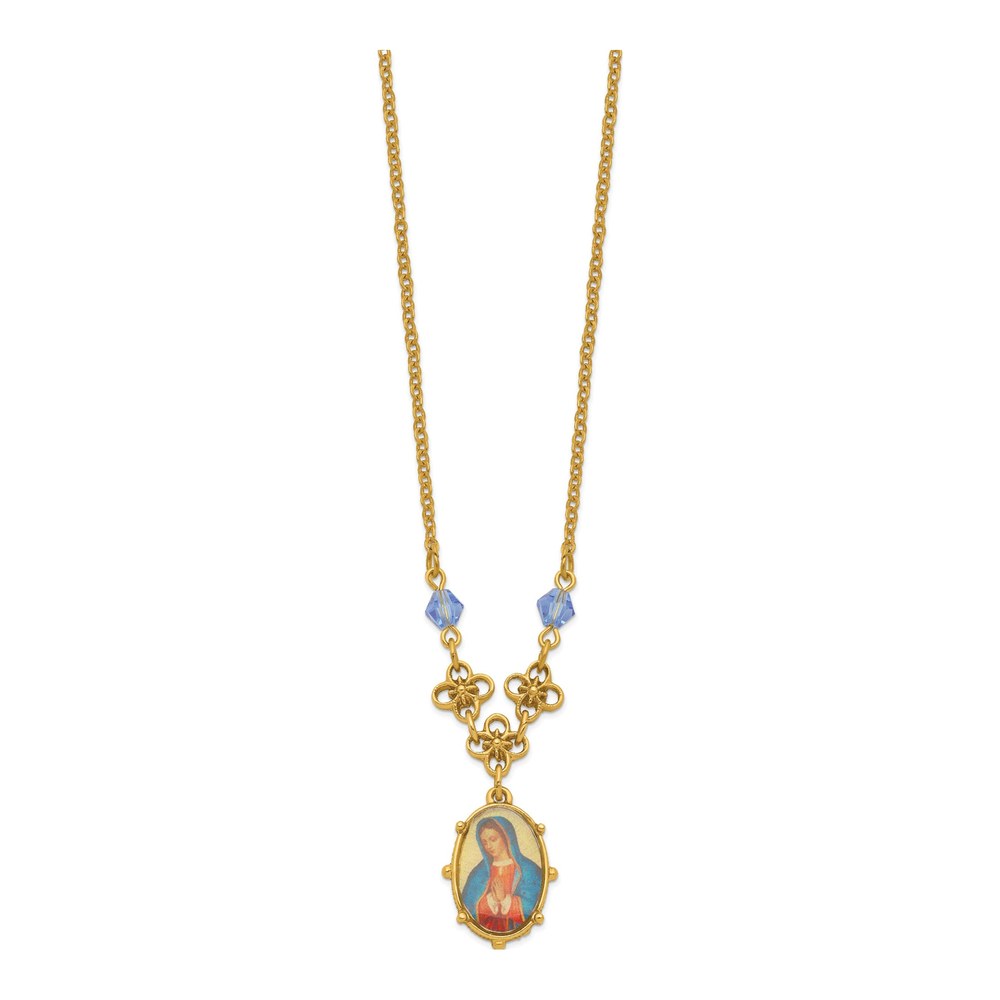 Gold-Tone Mary Necklace with Blue Crystal