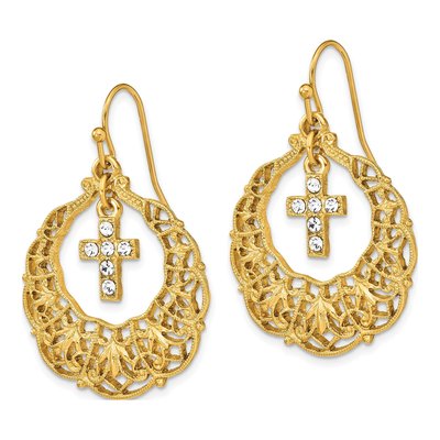 Symbols of Faith Cross Crystal Dangle Earrings – view 2