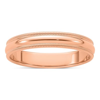 14K Rose Gold 4mm Domed Milgrain Wedding Band
