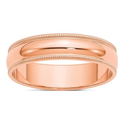 14K Rose Gold 5mm Domed Milgrain Wedding Band