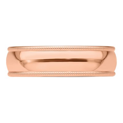 14K Rose Gold 6mm Domed Milgrain Wedding Band – view 5