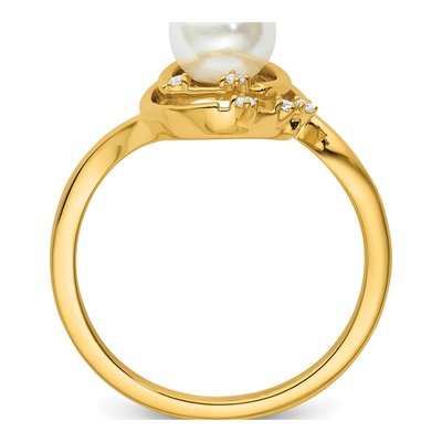 14K Yellow Gold 1/20 ct tw Freshwater Cultured Pearl & Diamond Ovals Ring – view 2
