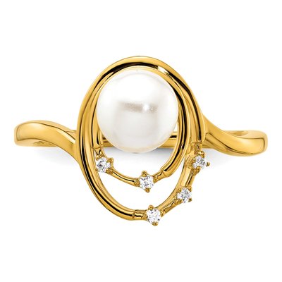 14K Yellow Gold 1/20 ct tw Freshwater Cultured Pearl & Diamond Ovals Ring – view 4