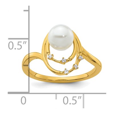 14K Yellow Gold 1/20 ct tw Freshwater Cultured Pearl & Diamond Ovals Ring – view 5