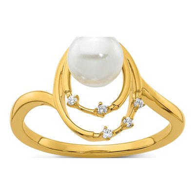 14K Yellow Gold 1/20 ct tw Freshwater Cultured Pearl & Diamond Ovals Ring