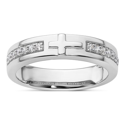 Men's 14K White Gold 1/4 ct tw Lab-Grown Diamond Cross Wedding Band