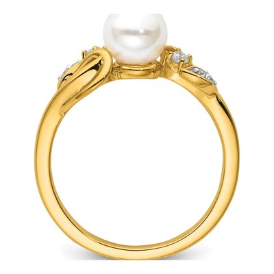 14K Yellow Gold 1/15 ct tw Freshwater Cultured Pearl & Diamond Ring – view 2