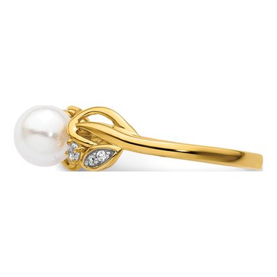 14K Yellow Gold 1/15 ct tw Freshwater Cultured Pearl & Diamond Ring – view 3