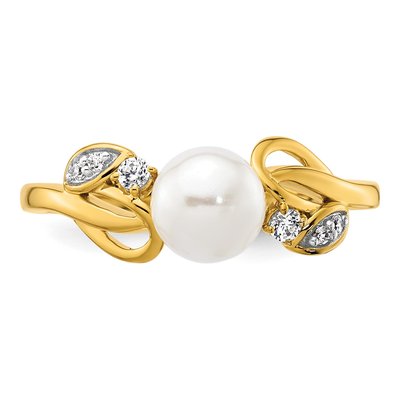 14K Yellow Gold 1/15 ct tw Freshwater Cultured Pearl & Diamond Ring – view 4