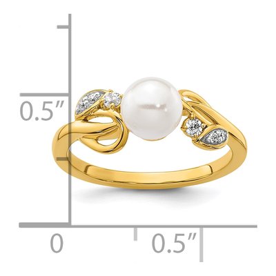 14K Yellow Gold 1/15 ct tw Freshwater Cultured Pearl & Diamond Ring – view 5