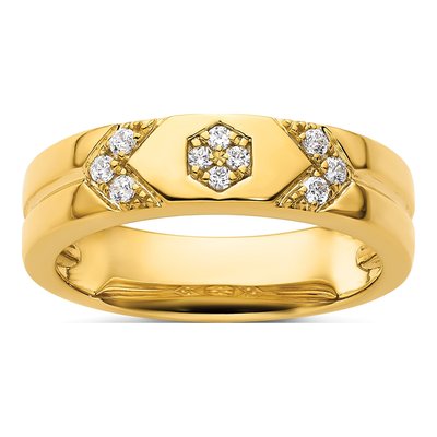 14K Yellow Gold 1/8 ct tw Diamond Hexagon Wedding Band