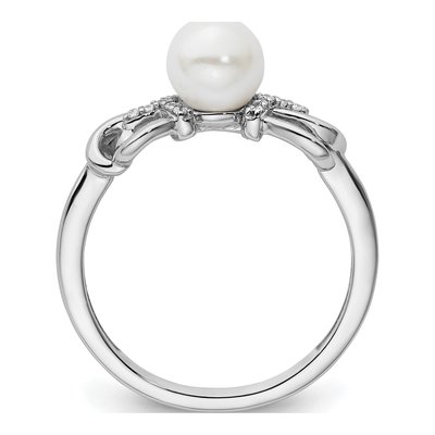 14K White Gold 1/20 ct tw Freshwater Cultured Pearl & Diamond Fashion Ring – view 2