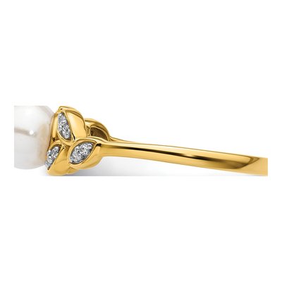 14K Yellow Gold 1/20 ct tw Freshwater Cultured Pearl & Diamond Leaf Ring – view 3
