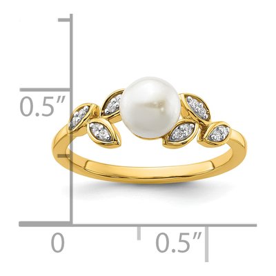 14K Yellow Gold 1/20 ct tw Freshwater Cultured Pearl & Diamond Leaf Ring – view 5