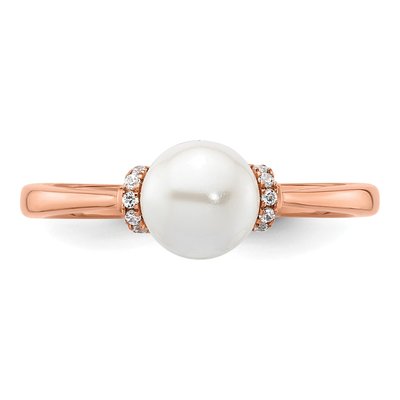 14K Rose Gold 1/15 ct tw Freshwater Cultured Pearl & Diamond Ring – view 4