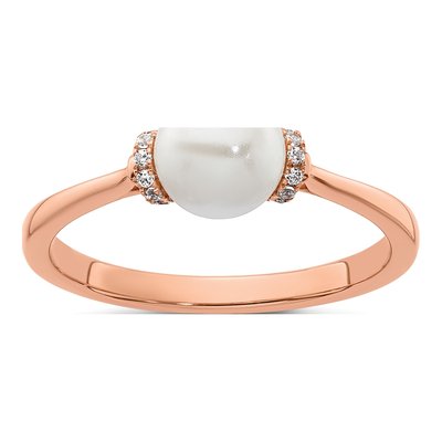 14K Rose Gold 1/15 ct tw Freshwater Cultured Pearl & Diamond Ring
