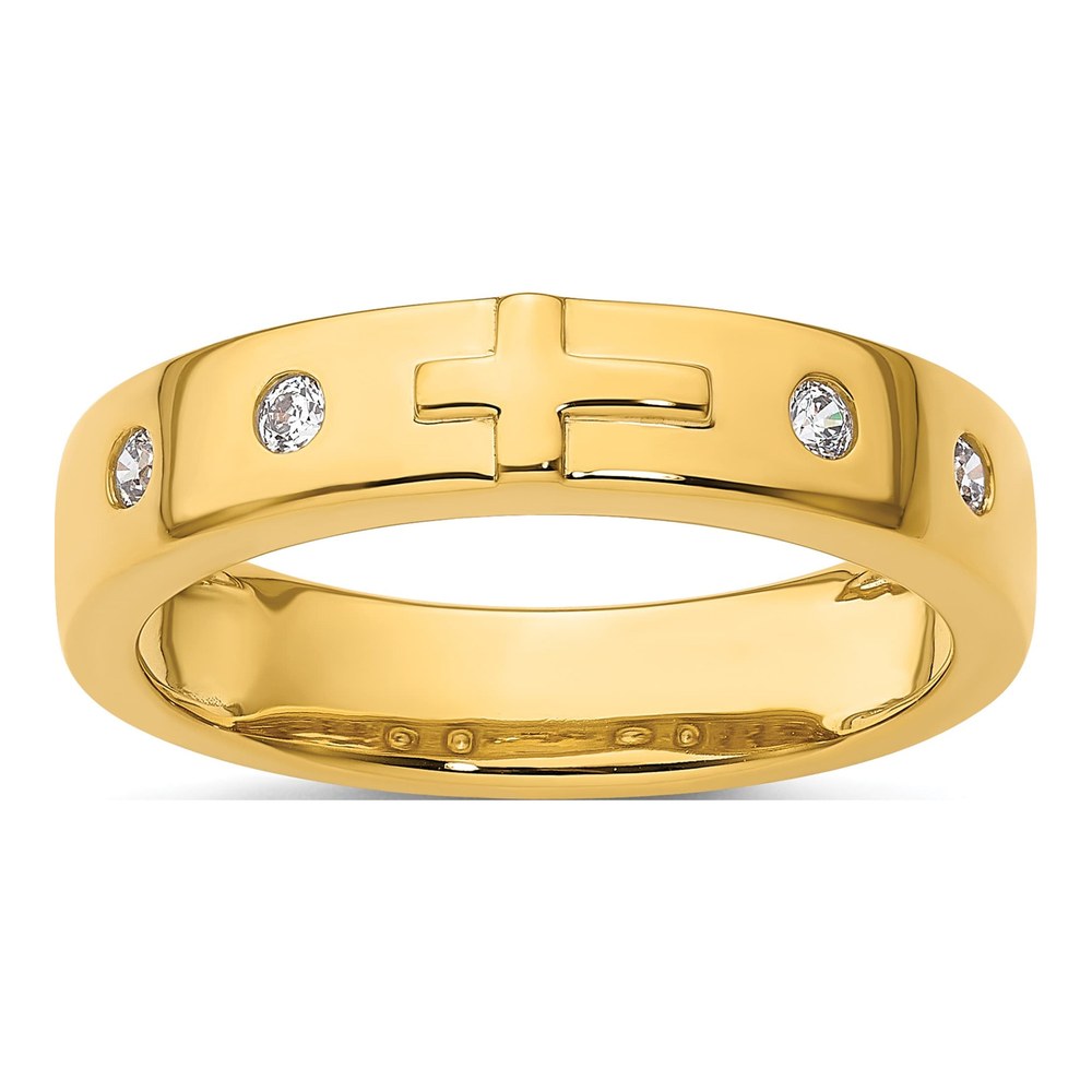 Men's 14K Yellow Gold 1/7 ct tw Diamond Cross Wedding Band
