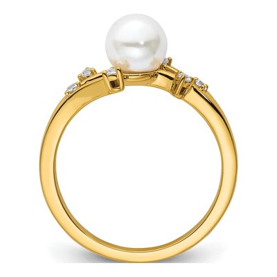14K Yellow Gold 1/10 ct tw Freshwater Cultured Pearl & Diamond Ring – view 2