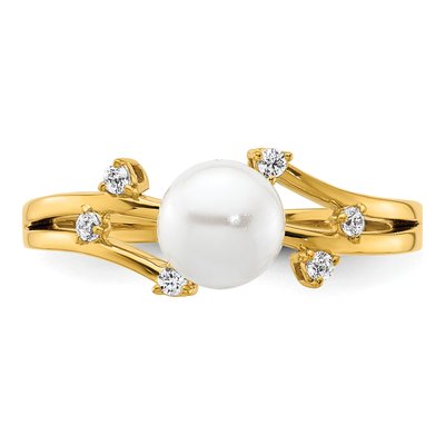 14K Yellow Gold 1/10 ct tw Freshwater Cultured Pearl & Diamond Ring – view 4