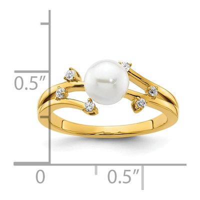 14K Yellow Gold 1/10 ct tw Freshwater Cultured Pearl & Diamond Ring – view 5