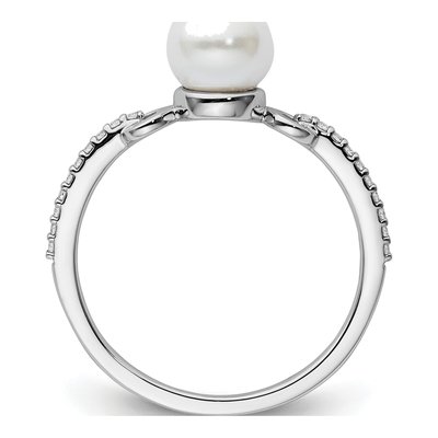 14K White Gold 1/15 ct tw Freshwater Cultured Pearl & Diamond Fashion Ring – view 2
