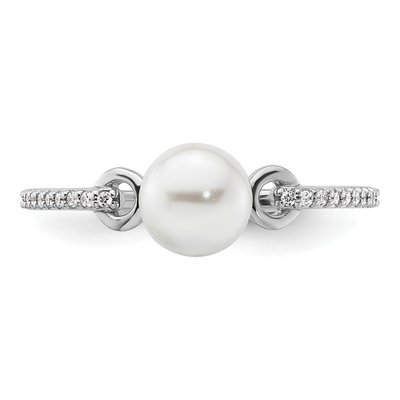 14K White Gold 1/15 ct tw Freshwater Cultured Pearl & Diamond Fashion Ring – view 4