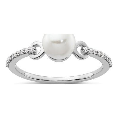 14K White Gold 1/15 ct tw Freshwater Cultured Pearl & Diamond Fashion Ring