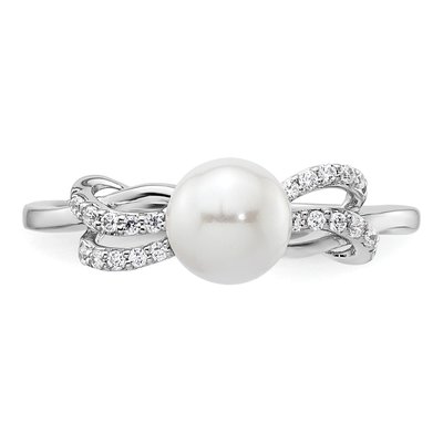 14K White Gold 1/10 ct tw Freshwater Cultured Pearl & Diamond Ring – view 4