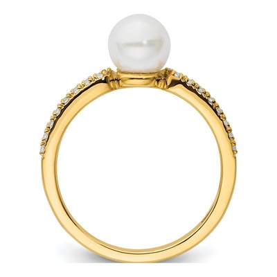 14K Yellow Gold 1/10 ct tw Freshwater Cultured Pearl & Diamond Fashion Ring – view 2