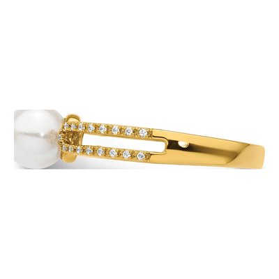 14K Yellow Gold 1/10 ct tw Freshwater Cultured Pearl & Diamond Fashion Ring – view 3