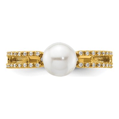 14K Yellow Gold 1/10 ct tw Freshwater Cultured Pearl & Diamond Fashion Ring – view 4