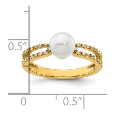 14K Yellow Gold 1/10 ct tw Freshwater Cultured Pearl & Diamond Fashion Ring – view 5