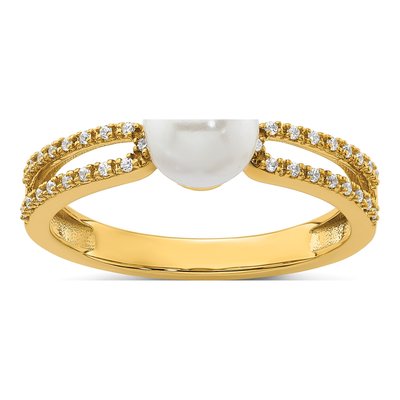 14K Yellow Gold 1/10 ct tw Freshwater Cultured Pearl & Diamond Fashion Ring
