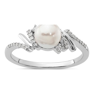14K White Gold 1/10 ct tw Freshwater Cultured Pearl & Diamond Ring