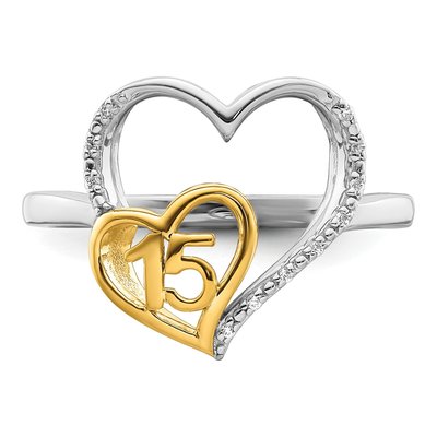 14K Two-Tone Gold Diamond Quinceanera Heart Ring – view 4