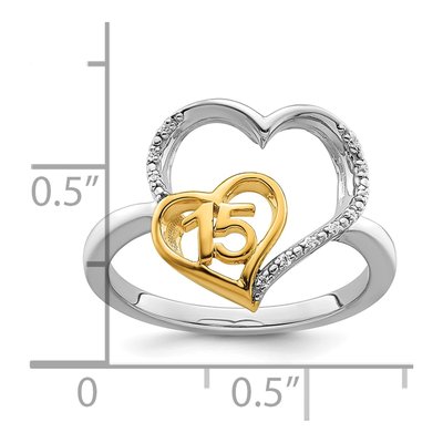 14K Two-Tone Gold Diamond Quinceanera Heart Ring – view 5